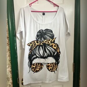 SHEIN White Tee with Leopard Graphic